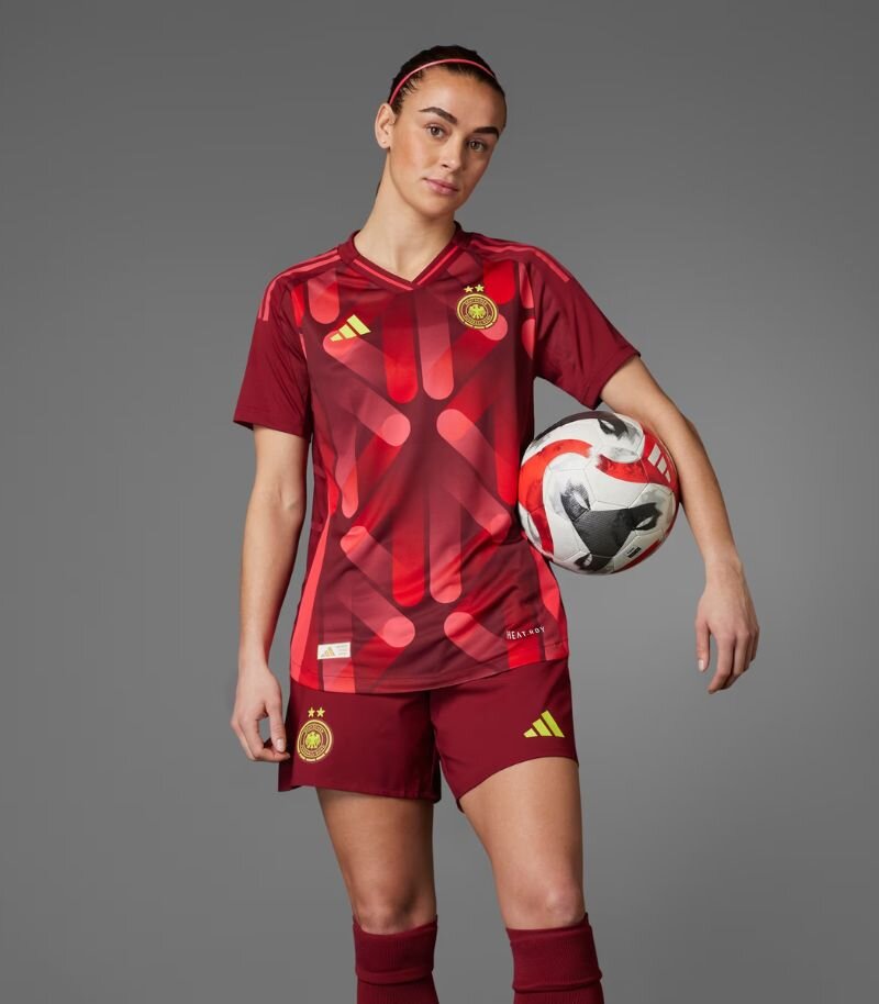 germany adidas away kit 2025 in different shades of red
